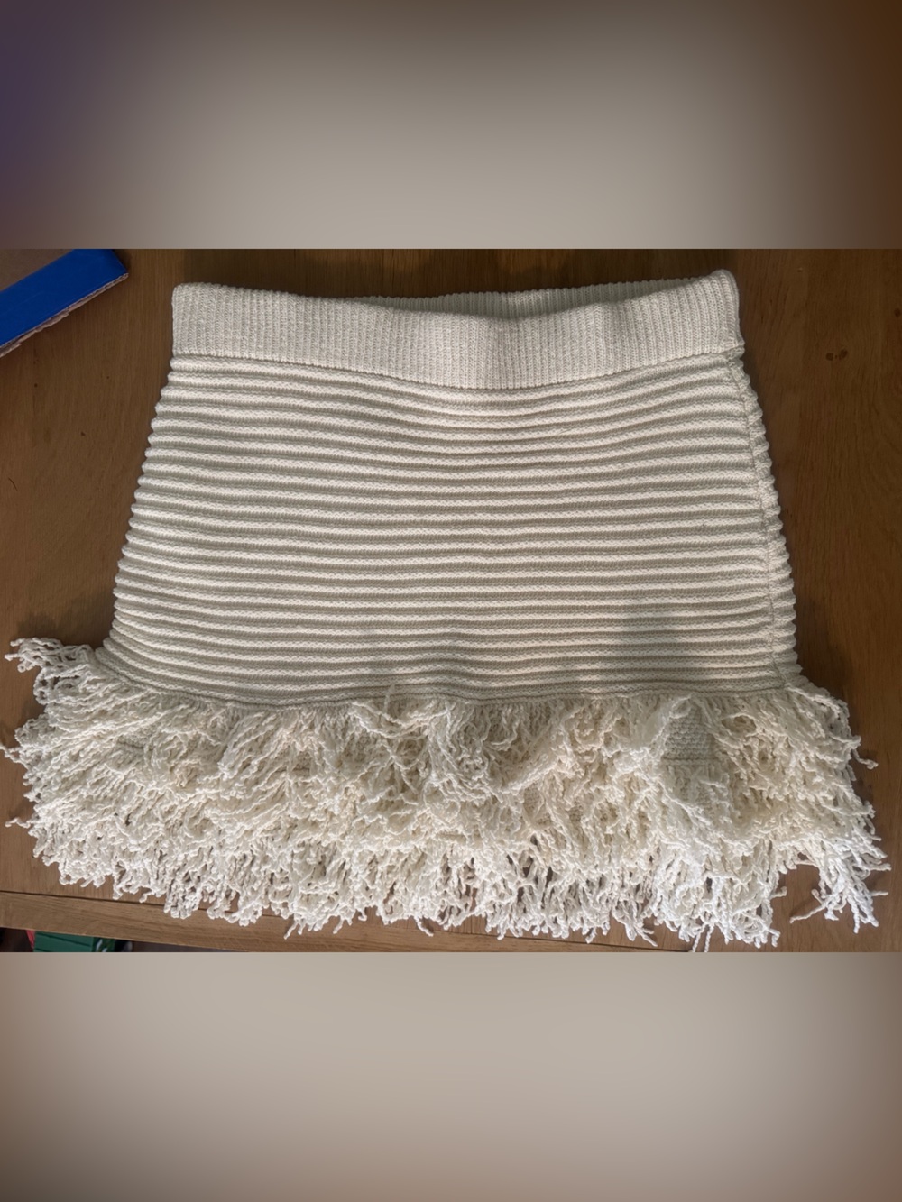 Zara Cream Ribbed Knit Mini Skirt with Fringe